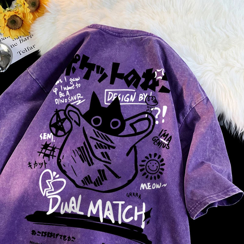 Camisa Streetwear Vintage Cat Y2K