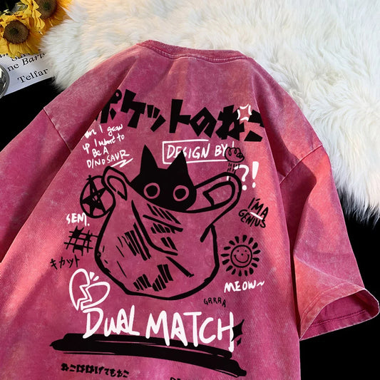 Camisa Streetwear Vintage Cat Y2K